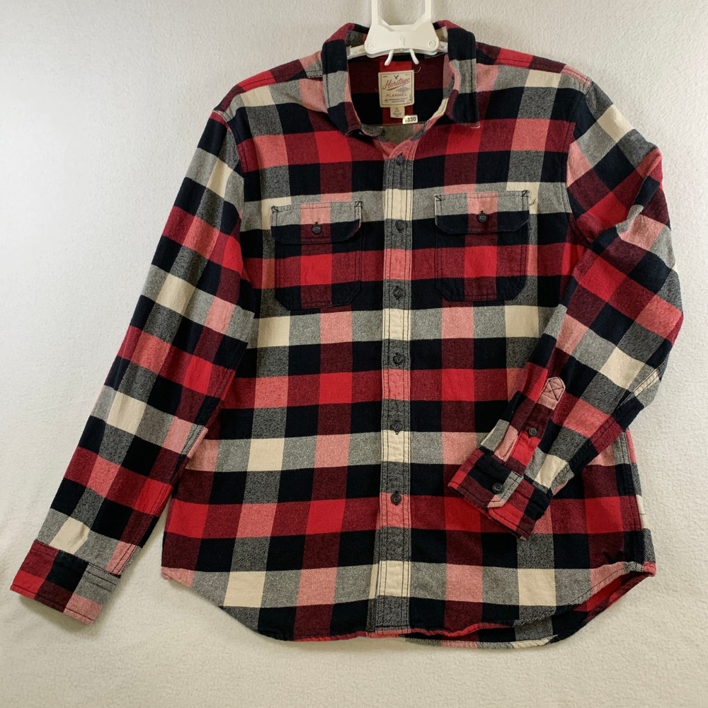 American Eagle Flannel Shirt Men XL Red Black Buffalo Plaid Heritage Long Sleeve